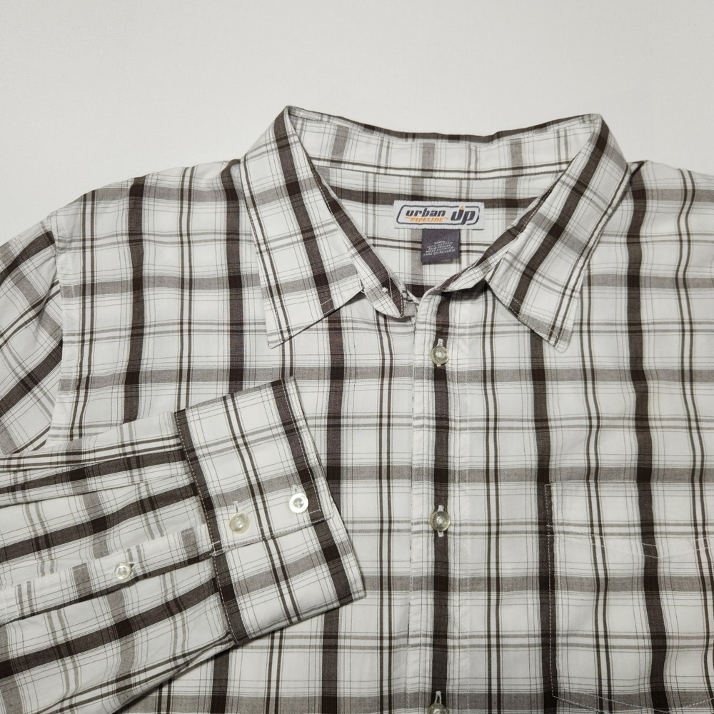 Urban Up Mens Shirt‎ Long Sleeve Plaid Size XL Brown / White